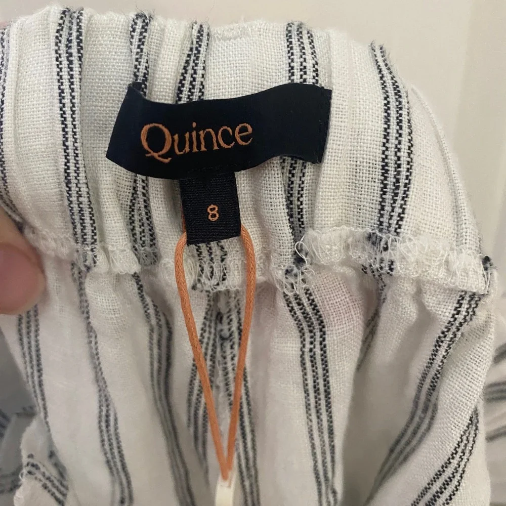 NWT Quince European Linen Women 8 Wide Leg Pant Oatmeal Stripe Eco Coastal